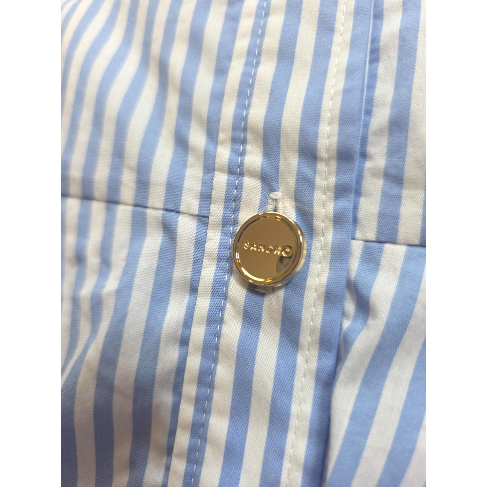Sandro 38 Blue White Stripe Maxi Skirt Button Front Ruffle Coastal Preppy Resort - Picture 11 of 11